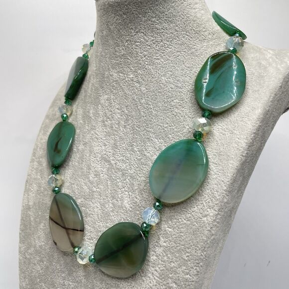Artisan Handcrafted Blue Green Agate Gemstone Chunky Bold Necklace Beaded - Picture 3 of 9